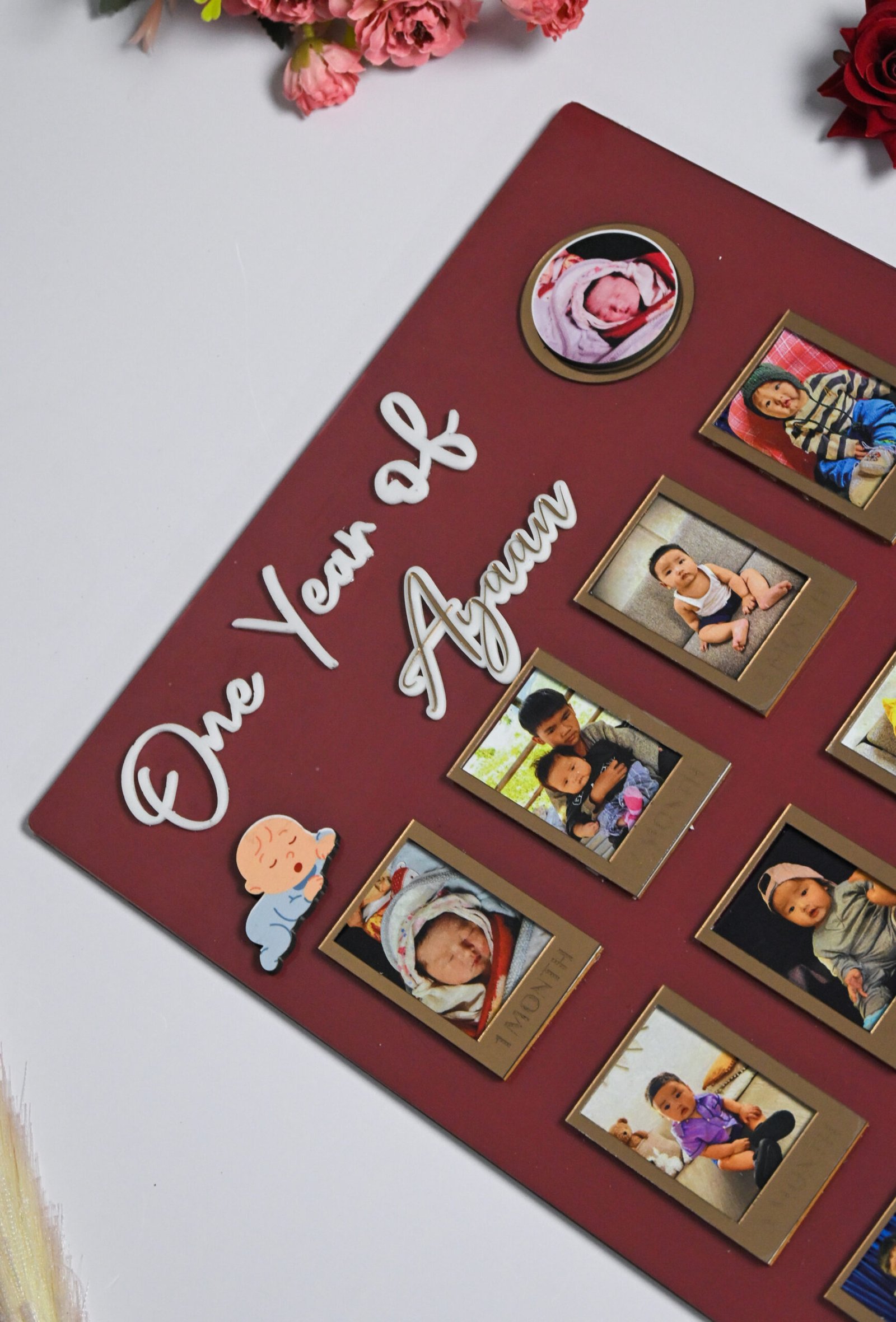 Rectangular Baby Photo Board Beige,Maroon,Ice Blue - Image 3