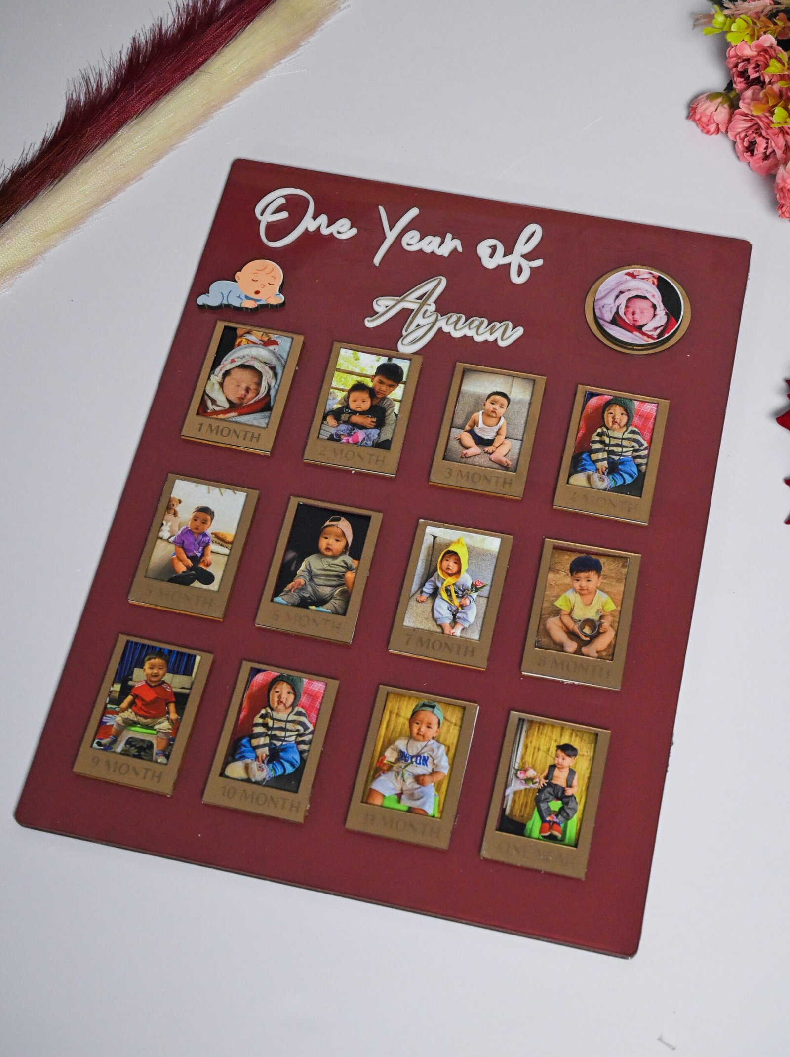 Rectangular Baby Photo Board Beige,Maroon,Ice Blue - Image 4