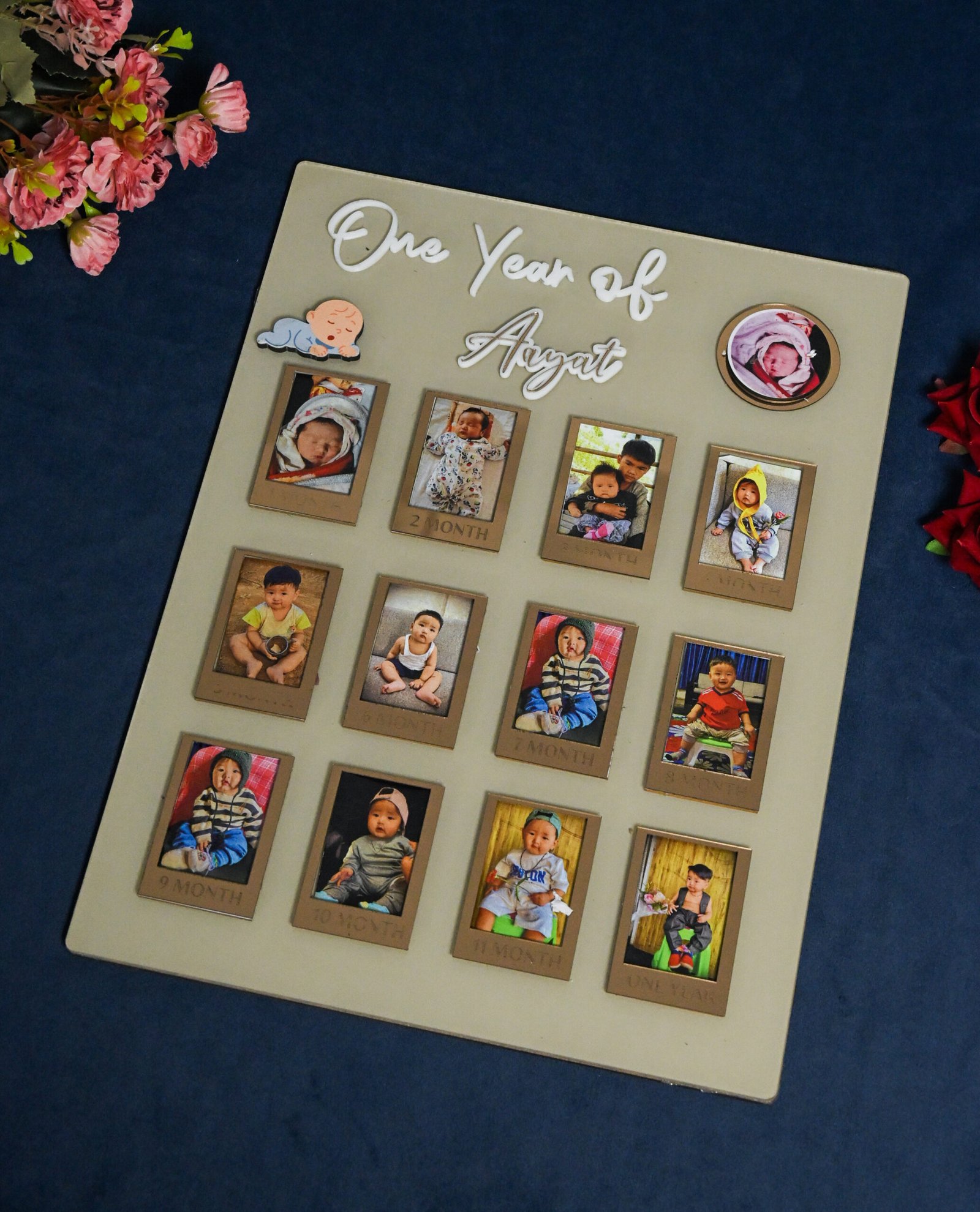 Rectangular Baby Photo Board Beige,Maroon,Ice Blue